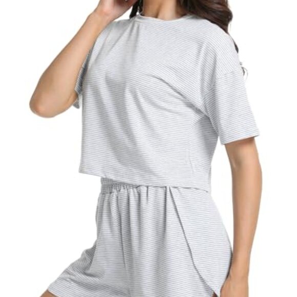 Soft Striped Pajama Set with Elastic Waist Shorts, Lounge Sleepwear - Picture 5 of 8